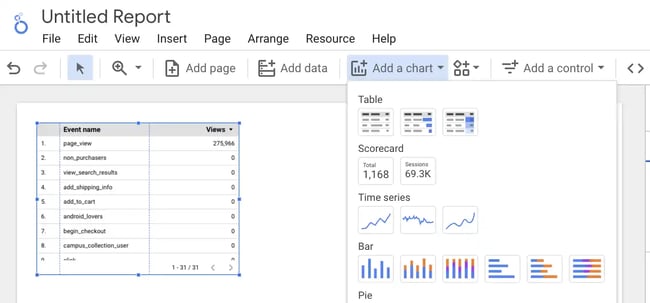 Google Looker Studio Tutorial: add a chart