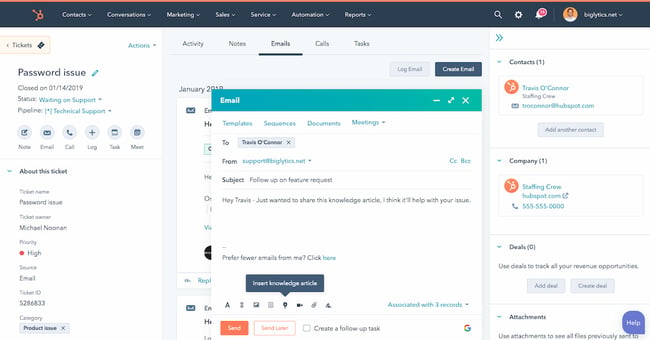 help desk example: hubspot