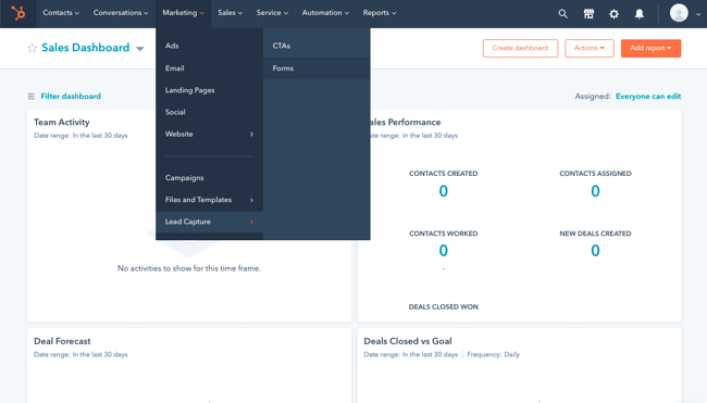 how to create a registration form hubspot step 2: select forms