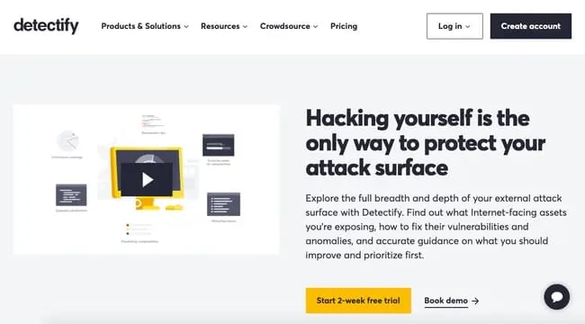 Detectify featuring free trial and demo CTAs for security service