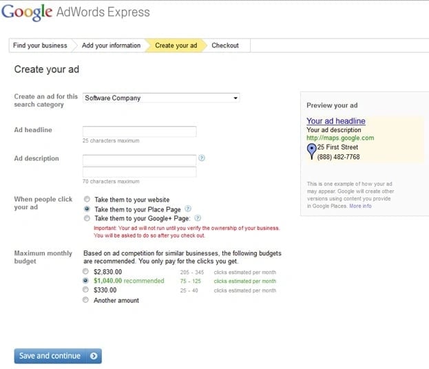 Google Adwords Express Step 3