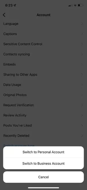 how to use instagram insights: switch to business account