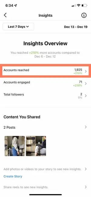 how to use instagram insights: accounts reached