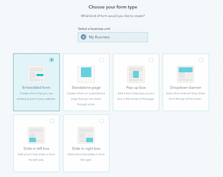 Web form instructions: HubSpot, Select form type