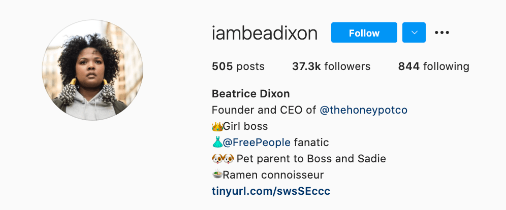 bea dixons professional bio on instagram