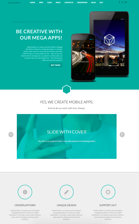 Pandora-Box-WordPress-theme for mobile apps