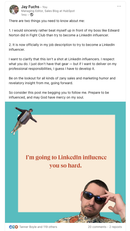 a personal branding example from jay fuchs linkedin profile