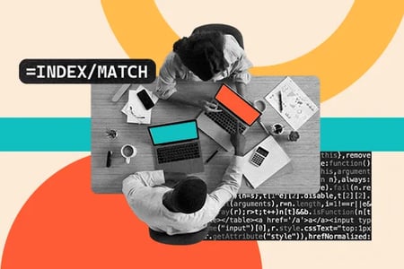 Two people at table working to use excel's index/match formula with multiple criteria 