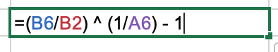 calculate cagr in excel step 2: input your cell numbers into the equation