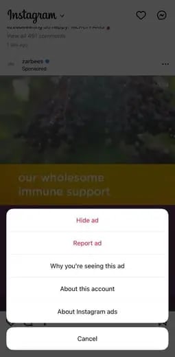 Hiding An Ad On Instagram