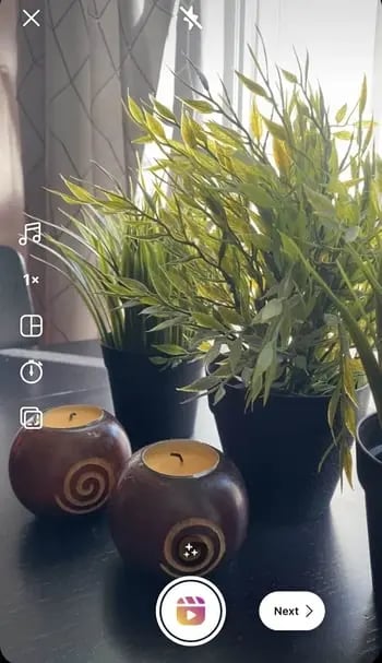 Instagram Reels recording start screen