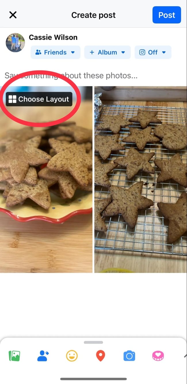 How to post photos on Facebook, select the layout for multiple photos.