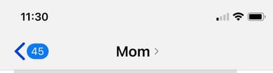iphone upper navigation on text app showing 45 unread messages