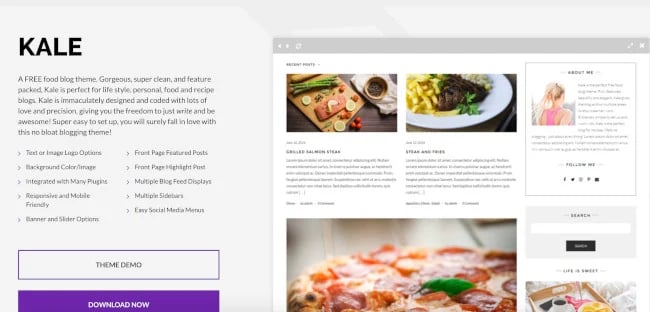 Kale WordPress blog theme for food bloggers