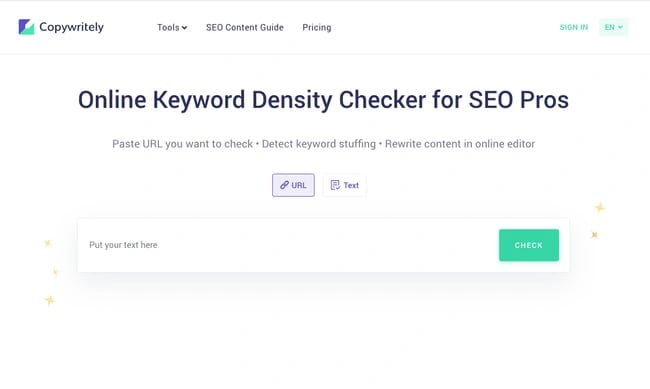 keyword density checker: copywritely