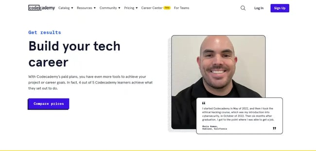 Codecademy landing page