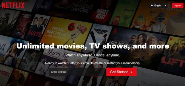 Netflix landing page