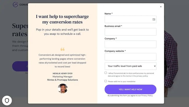 landing page CTA form