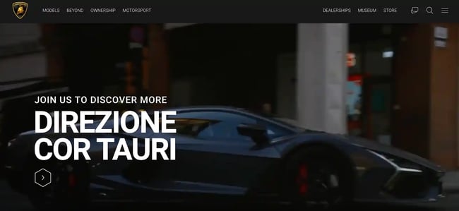 Lamborghini landing page