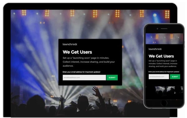 example of a landing page on desktop and mobile using launchrock landing page builder