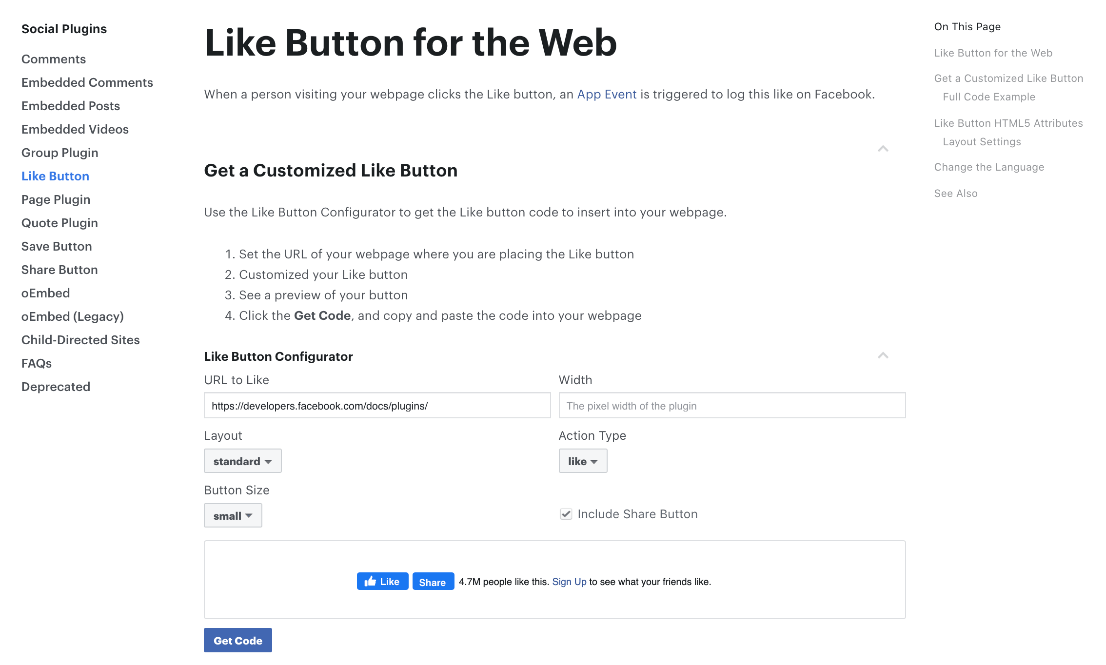 facebook developer like plugin