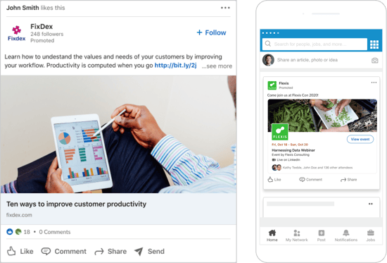 LinkedIn sponsored update, single image ad