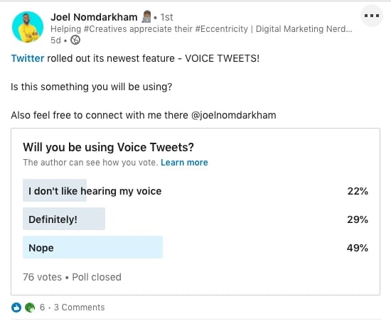 Engaging followers on LinkedIn with main feed posts.