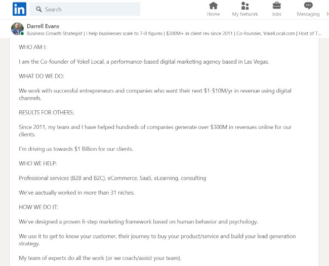 linkedin summary templates for sales: 360-degree example