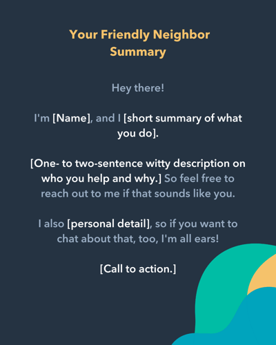 linkedin summary templates for sales: friendly neighbor