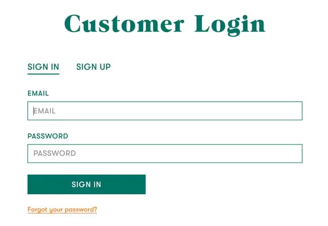 login screen example: partake foods