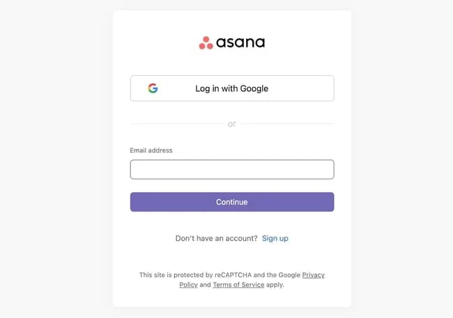 login screen example: asana