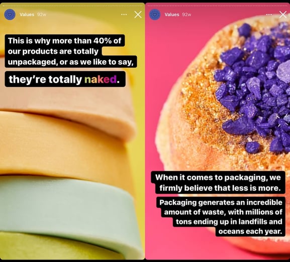 social entrepreneurship example: lush core values statement on environmental entrepreneurship on instagram