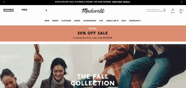 Information architecture example: Navigation, Madewell