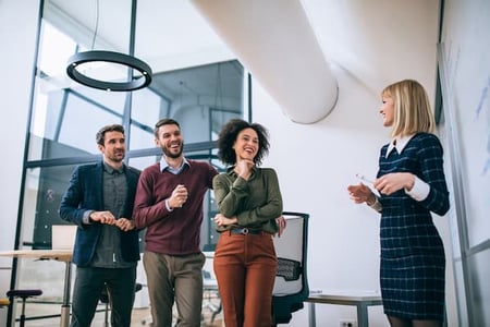 sales people standing in a row demonstrating variety of sales personalities