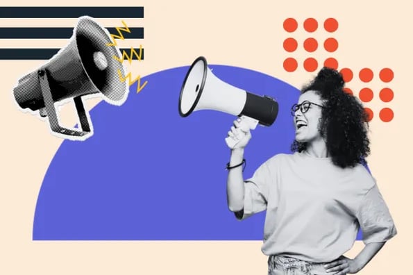 woman discusses marketing career goals on a megaphone