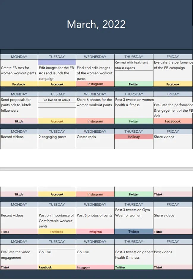 media plan example: social media 