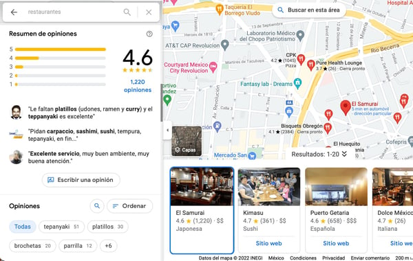 Ejemplo de publicidad gratuita en google para restaurantes