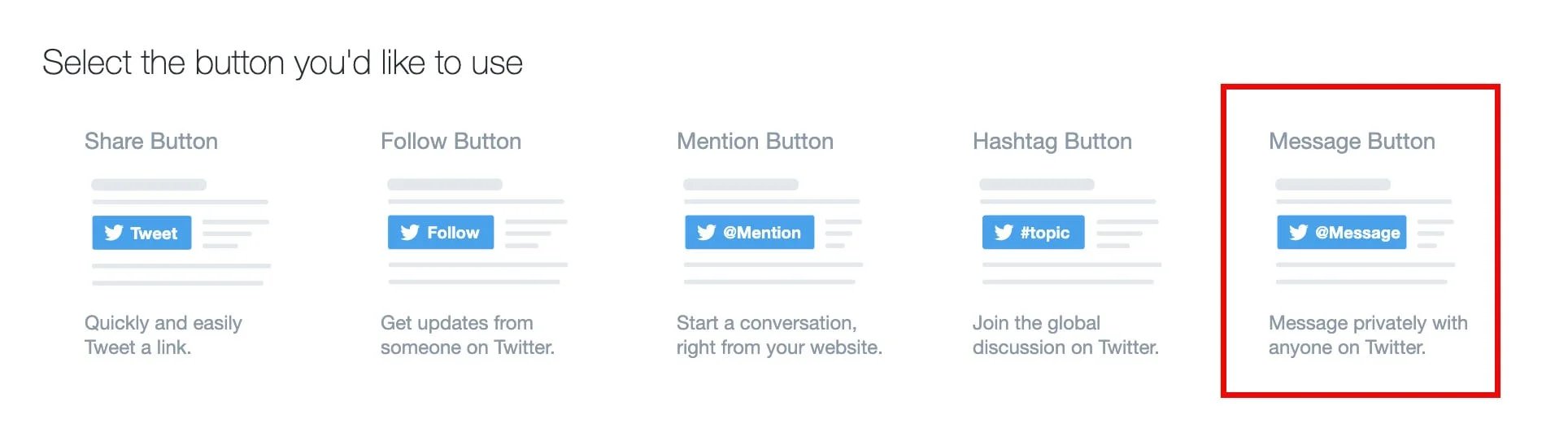 message button twitter developer page