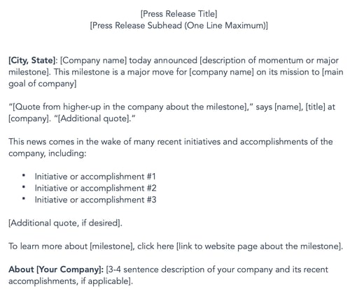 press release templates: momentum or milestone