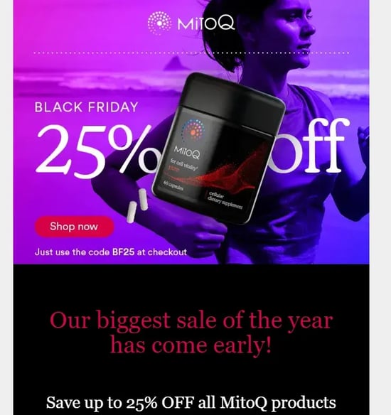 MitoQ sends multiple emails during the sale as part of its campaign.