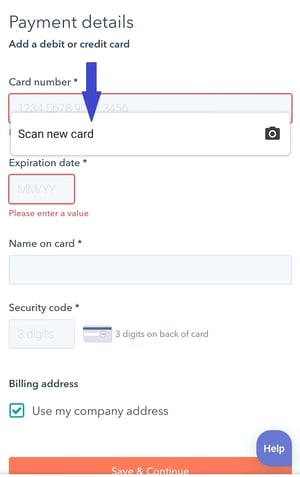 mobile form design, card scanning option