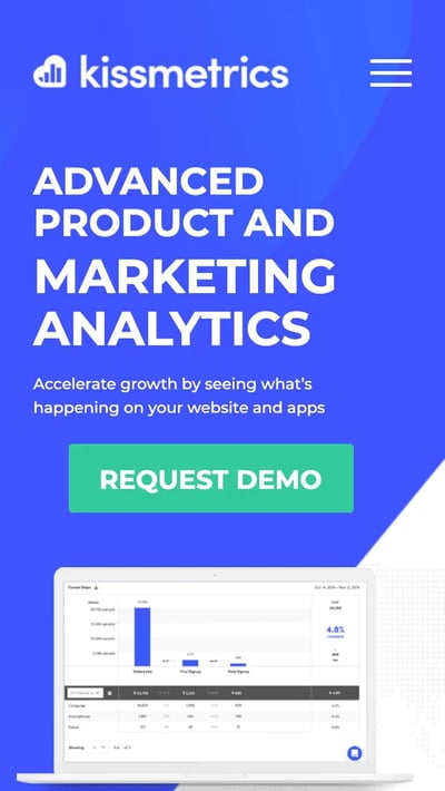 mobile website design: kissmetrics homepage