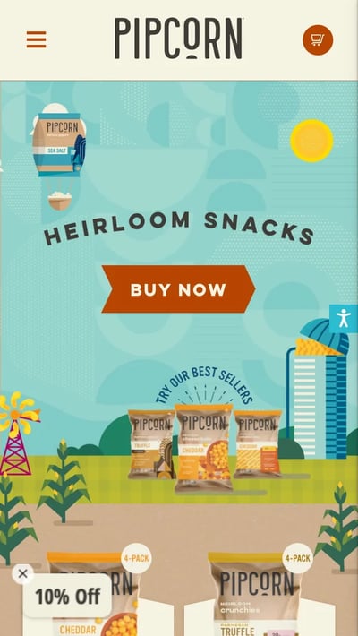 mobile website design: pipcorn homepage