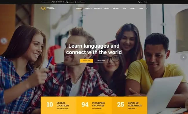 most popular wordpress theme demo example: eduma