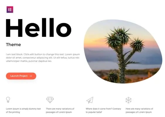 most popular wordpress theme demo example: hello elementor