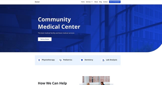 Neve drag-and-drop theme demo website for a medical center