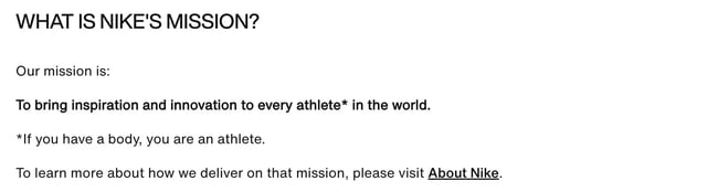 Women athletes smiling on Nike’s mission statement page