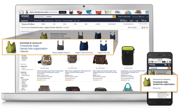 example of amazon headline search ad of crossbody bag