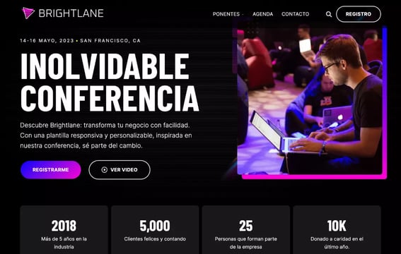 Ejemplo de plantilla para eventos Brightlane