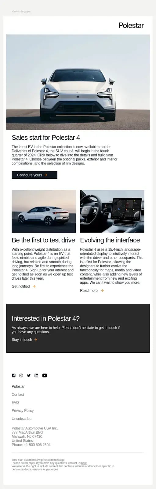 Polestar’s email announces the launch of its new EV.